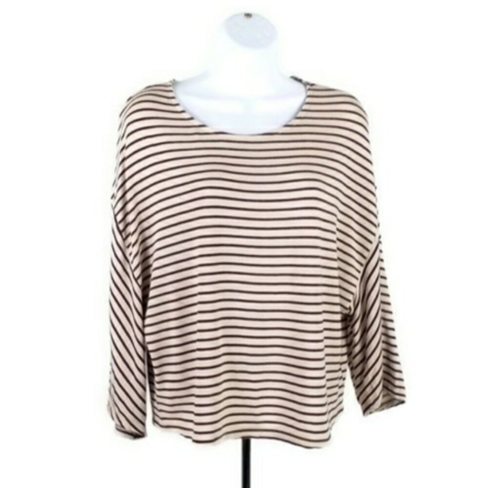 Everly Burgundy Stripe Short Sleeve Cropped French Terry Knit Top Womens XL
